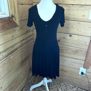 Vintage 90’s Slinky Black Babydoll Dress Twirl Stretchy Women’s Large Asymmetric
